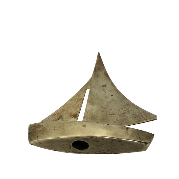 Vintage Brass Sailboat Sculpture Nautical Decor 7" x 10" high 8201 - Picture 6 of 8
